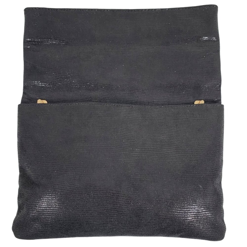 MODA LUXE Shimmery Black Flap Clutch Gold Tone Chain Strap Shoulder Bag - Picture 4 of 9